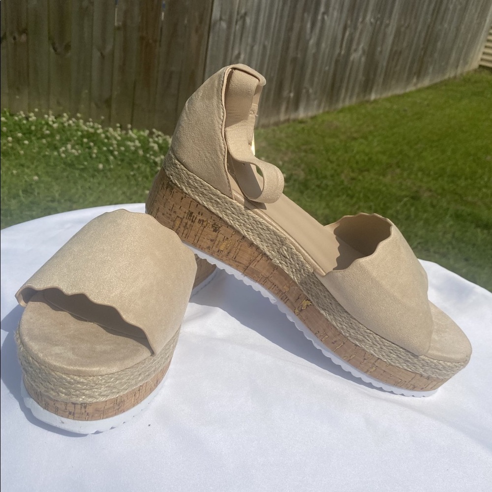 Tan suede platform sandal